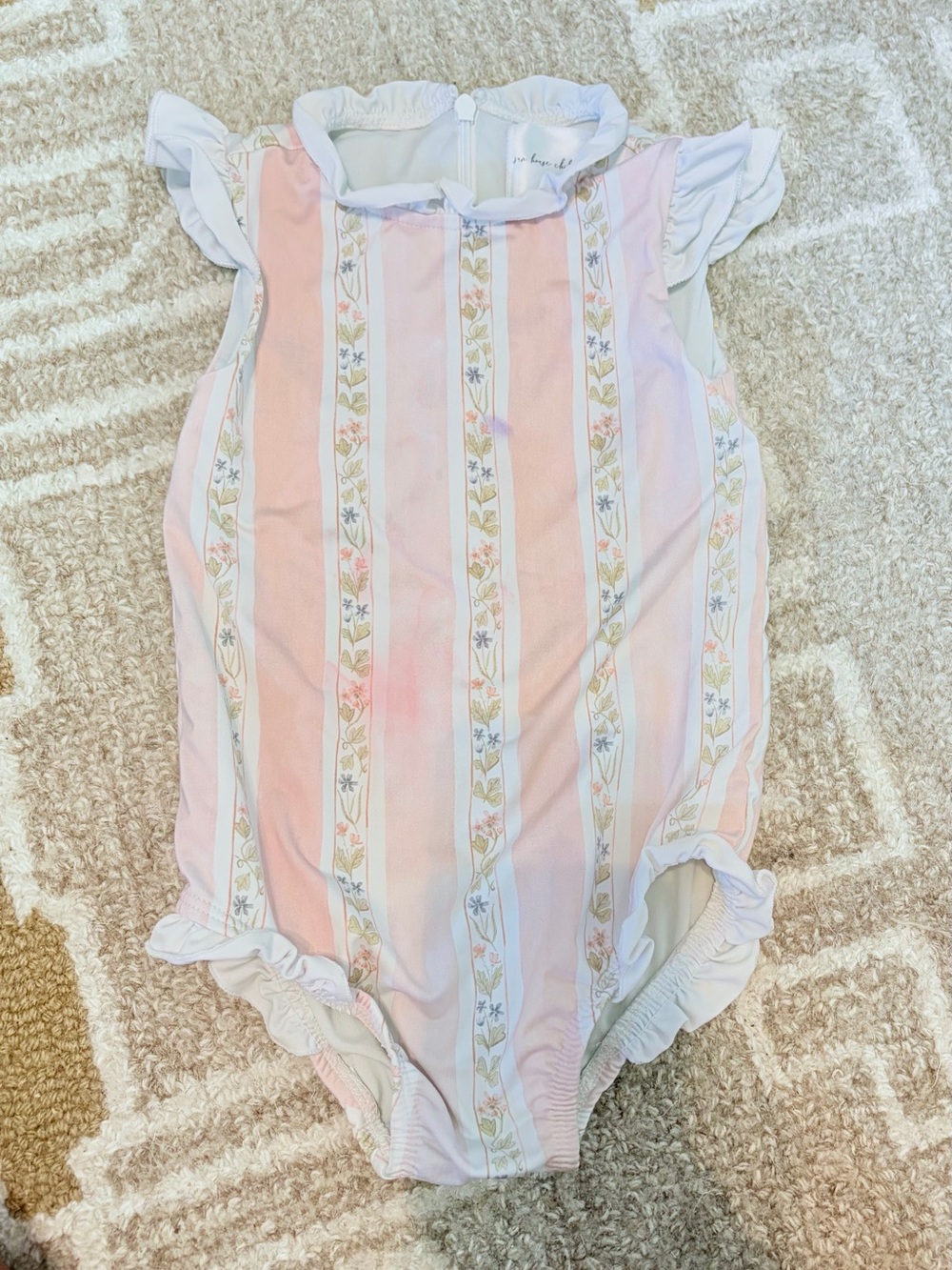 Sea house Pink & White Floral Stripe Baby One-Piece